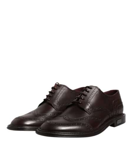 Brown Leather Derby Wingtip Lace Up Formal Dress Shoes - Image 3