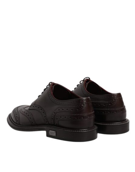 Brown Leather Derby Wingtip Lace Up Formal Dress Shoes - Image 4