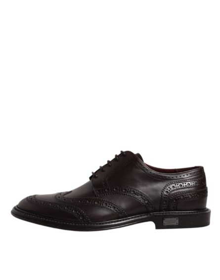 Brown Leather Derby Wingtip Lace Up Formal Dress Shoes - Image 5