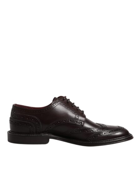Brown Leather Derby Wingtip Lace Up Formal Dress Shoes - Image 6