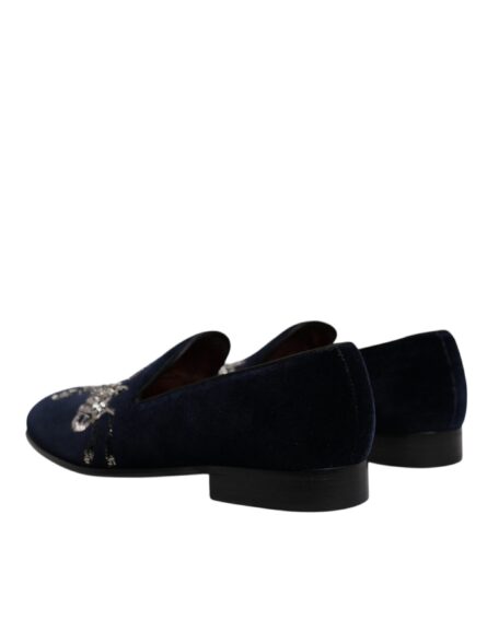 Black Velvet Floral Gun Loafers Dress Shoes - Image 3