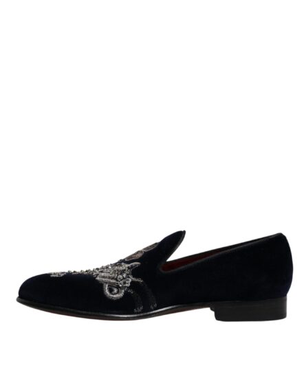 Black Velvet Floral Gun Loafers Dress Shoes - Image 4