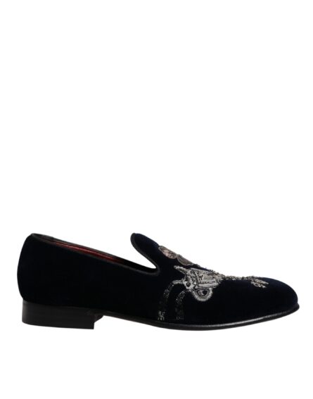 Black Velvet Floral Gun Loafers Dress Shoes - Image 6