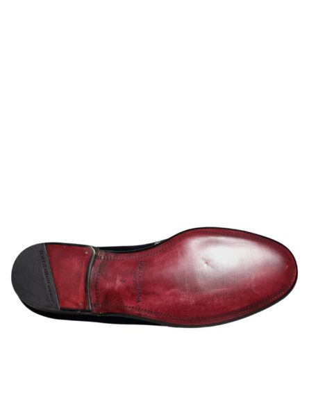 Black Velvet Floral Gun Loafers Dress Shoes - Image 7