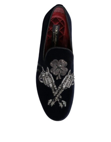 Black Velvet Floral Gun Loafers Dress Shoes - Image 8