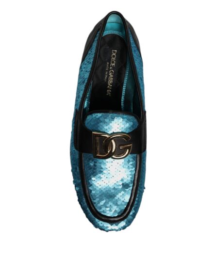 Blue Sequined Loafers Formal Dress Shoes - Image 8