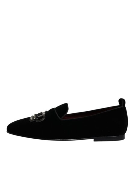 Black Velvet Crystal Crown Loafers Formal Dress Shoes - Image 5