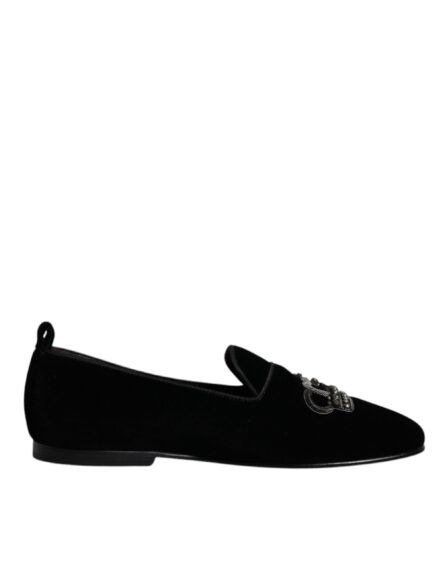 Black Velvet Crystal Crown Loafers Formal Dress Shoes - Image 7