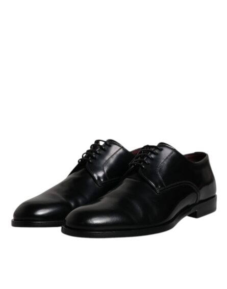 Black Calfskin Leather Derby Lace Up Formal Dress Shoes - Image 3