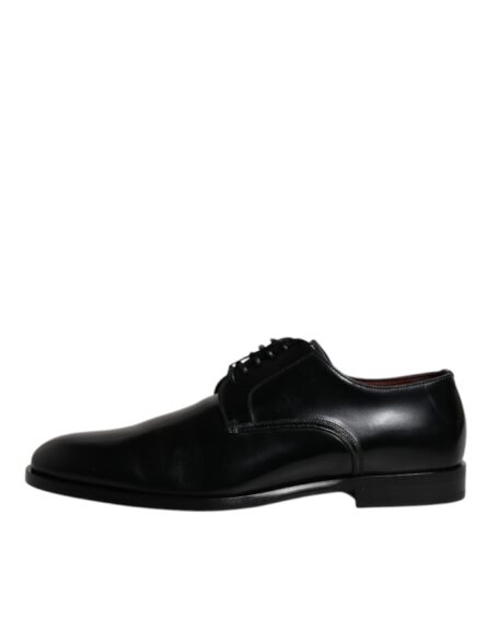 Black Calfskin Leather Derby Lace Up Formal Dress Shoes - Image 5