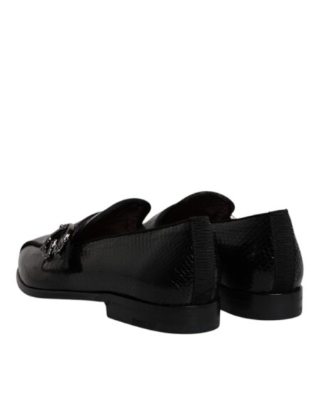 Black Exotic Leather DG Logo Loafers Formal Dress Shoes - Image 4