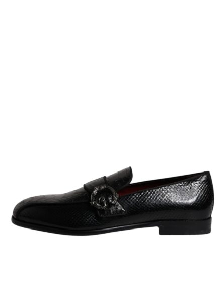 Black Exotic Leather DG Logo Loafers Formal Dress Shoes - Image 5