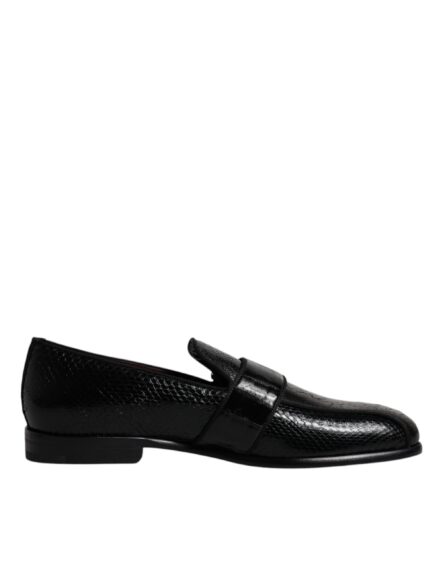 Black Exotic Leather DG Logo Loafers Formal Dress Shoes - Image 6