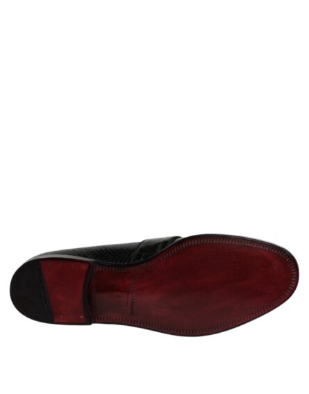 Black Exotic Leather DG Logo Loafers Formal Dress Shoes - Image 7