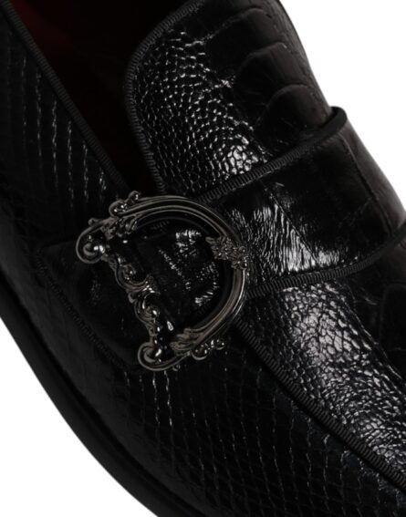 Black Exotic Leather DG Logo Loafers Formal Dress Shoes - Image 8
