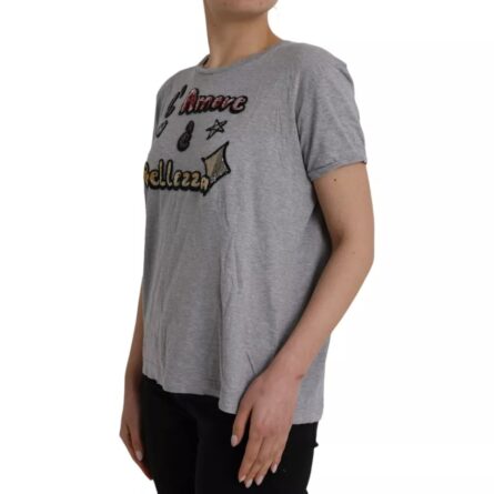 Gray Cotton L'Amore E'Bellezza Top T-shirt - Image 3