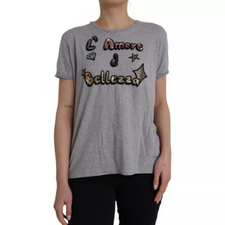 Gray Cotton L'Amore E'Bellezza Top T-shirt - Image 6