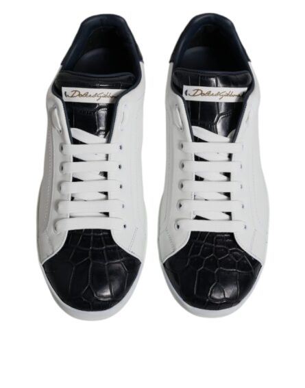 White Black Leather Portofino Sneakers Shoes - Image 2