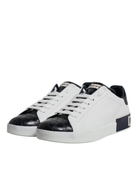 White Black Leather Portofino Sneakers Shoes - Image 3