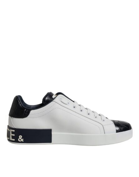 White Black Leather Portofino Sneakers Shoes - Image 6