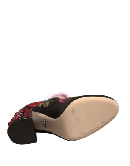Black Floral Socks Crystal Boots Jersey Shoes - Image 6