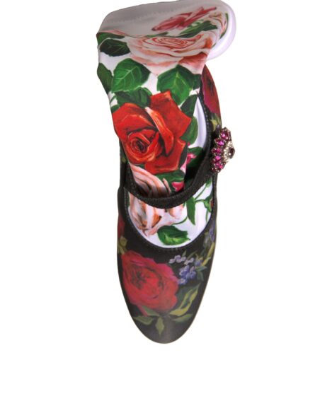 Black Floral Socks Crystal Boots Jersey Shoes - Image 7