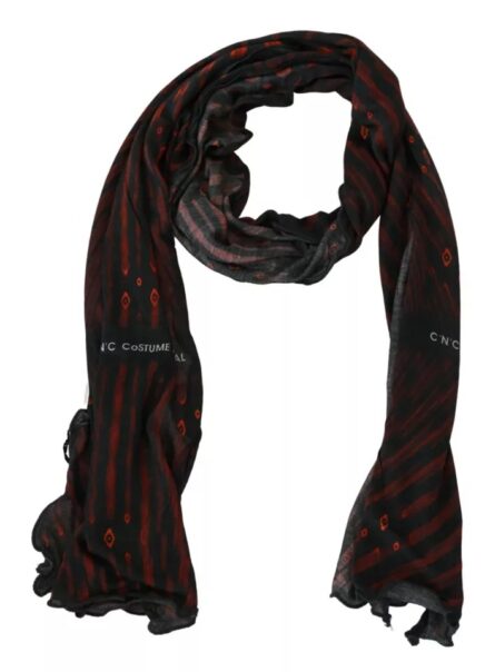 Black Red Viscose Foulard Branded Scarf - Image 3