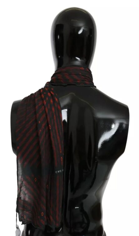 Black Red Viscose Foulard Branded Scarf - Image 4