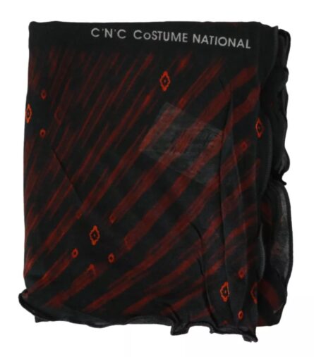 Black Red Viscose Foulard Branded Scarf - Image 6