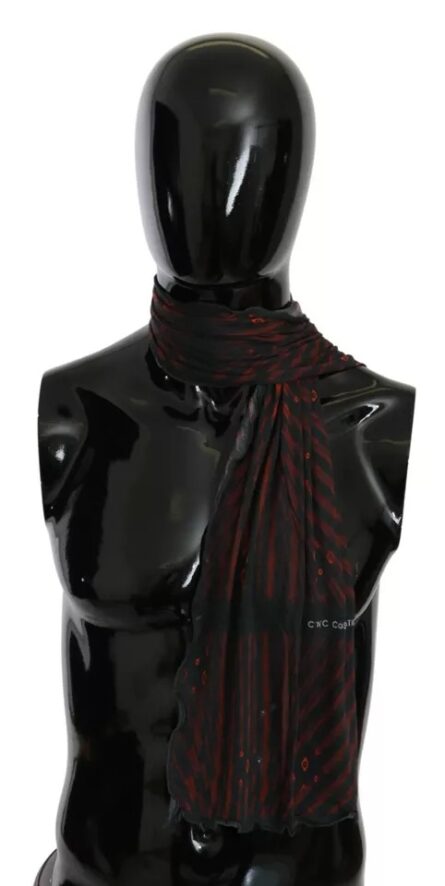Black Red Viscose Foulard Branded Scarf - Image 7