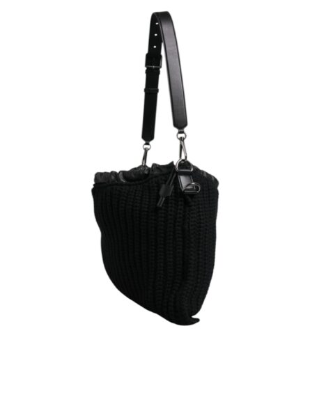 Black Cashmere Knitted Leather Shoulder Bag - Image 3