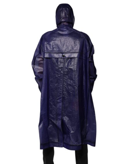 Dark Blue Cotton Hooded Men Raincoat Jacket - Image 4