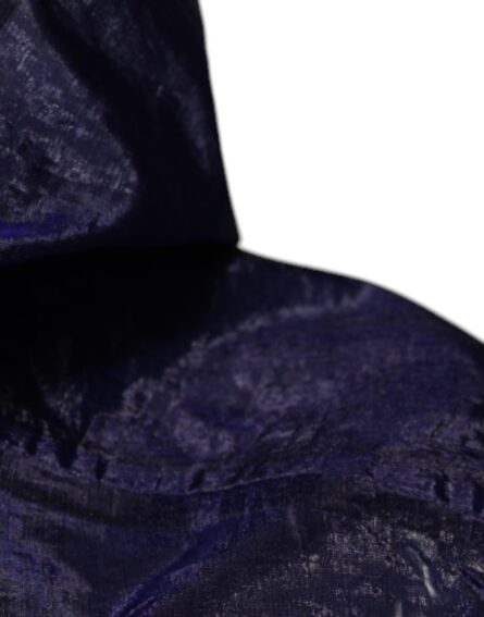 Dark Blue Cotton Hooded Men Raincoat Jacket - Image 6