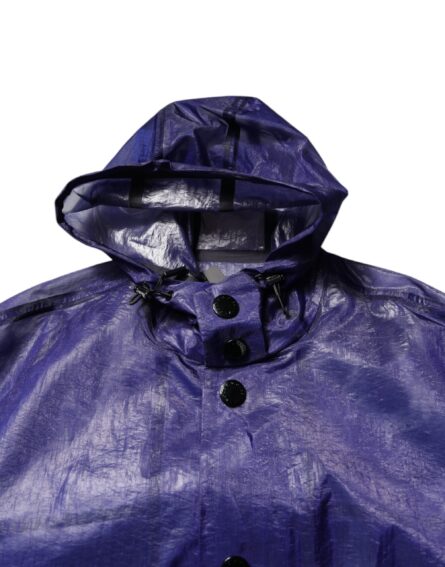 Dark Blue Cotton Hooded Men Raincoat Jacket - Image 7