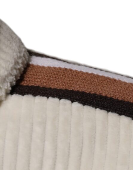 Beige Logo Applique Cotton Corduroy Full Zip Jacket - Image 6
