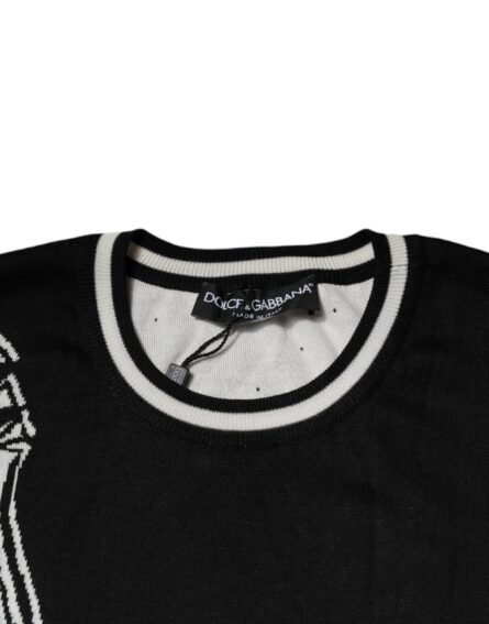 Black White Guitar Silk Crew Neck Sweater - Image 5