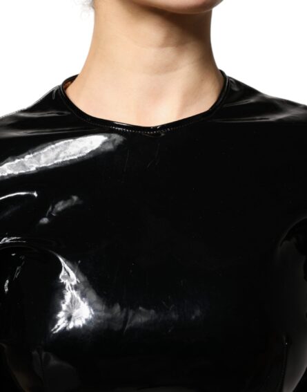 Black Patent Leather Puff Sleeves Mini Dress - Image 5