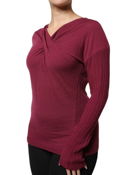 Maroon Jumper Keyhole Knit Pullover Sweater - Image 3