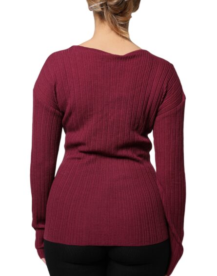 Maroon Jumper Keyhole Knit Pullover Sweater - Image 4