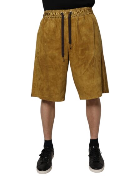 Brown Lambskin Suede Men Bermuda Shorts - Image 2