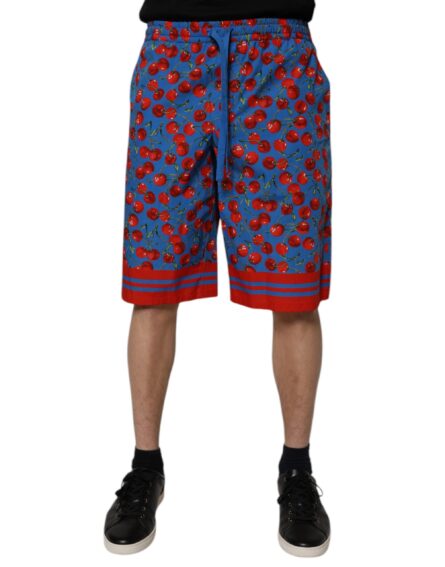 Blue Cherry Print Cotton Men Bermuda Shorts - Image 2