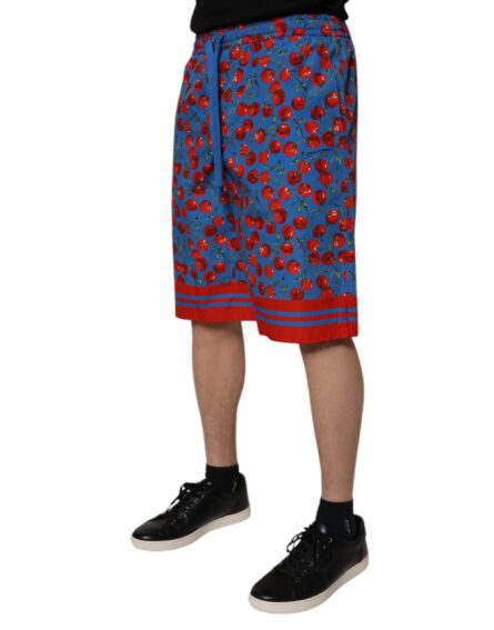 Blue Cherry Print Cotton Men Bermuda Shorts - Image 3