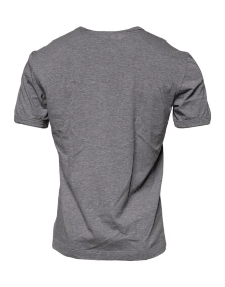 Gray Logo Print Cotton Crew Neck Men T-shirt - Image 4