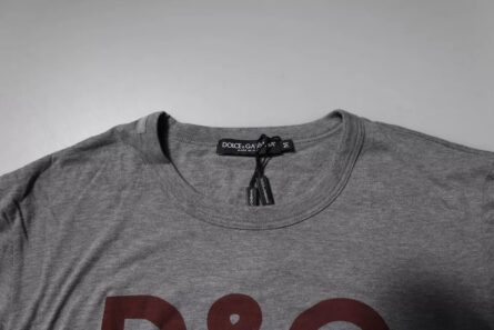 Gray Logo Print Cotton Crew Neck Men T-shirt - Image 5