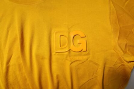 Dark Yellow Logo Cotton Men Crew Neck T-shirt - Image 6