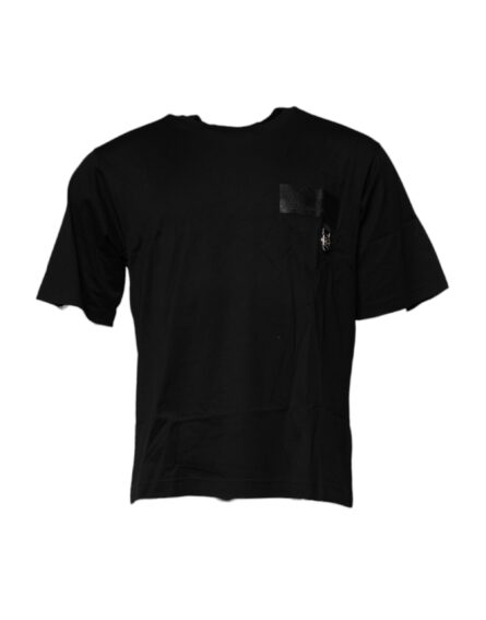 Black Logo Patch Cotton Crew Neck T-shirt - Image 2