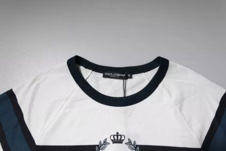 White Logo Print Cotton Men Crew Neck T-shirt - Image 5
