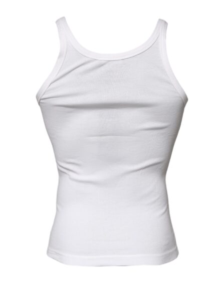 Ivory Cotton Sleeveless Round Neck Tank T-shirt - Image 3