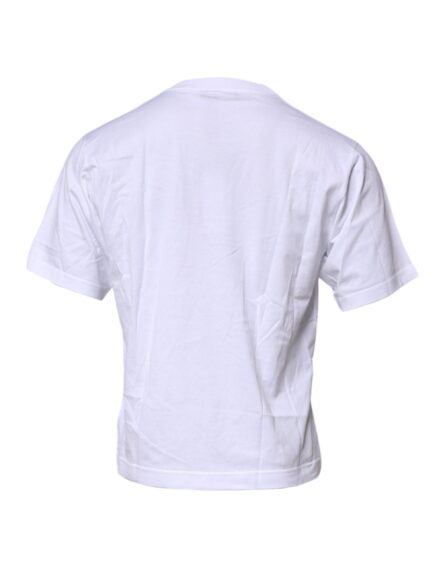 White Logo Patch Cotton Crew Neck T-shirt - Image 4