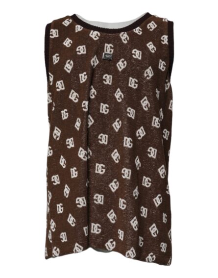 Brown Logo Monogram Cotton Crew Neck T-shirt - Image 2